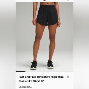 Lululemon Fast and Free Reflective High-rise Classic-fit short 3”